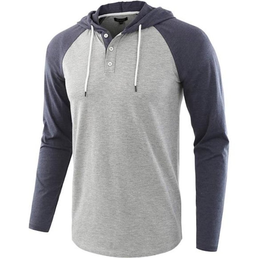 Lightweight Henley Hoodie Men's Long Sleeve Raglan